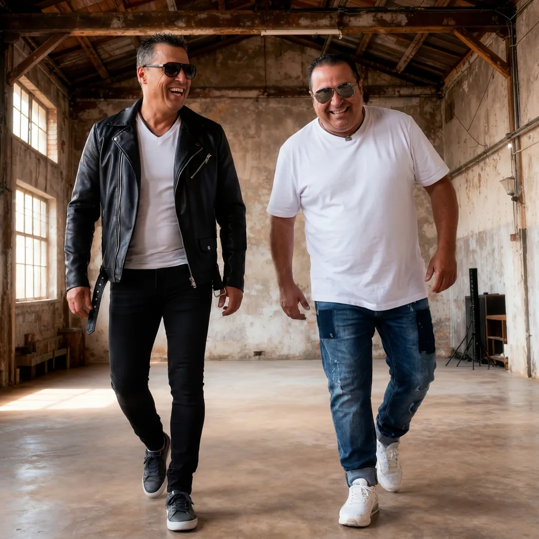 Künstlerduo in einer industriellen Kulisse